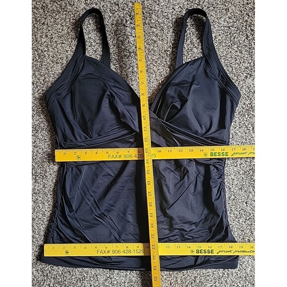 Swim Top Black 16 DDD Wrap Front (L) Solid Underwire Tummy Control Lands End S83 - Picture 2 of 5
